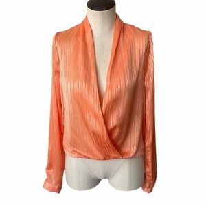 Lovers + Friends Peach Orange Pleated Wrap Blouse